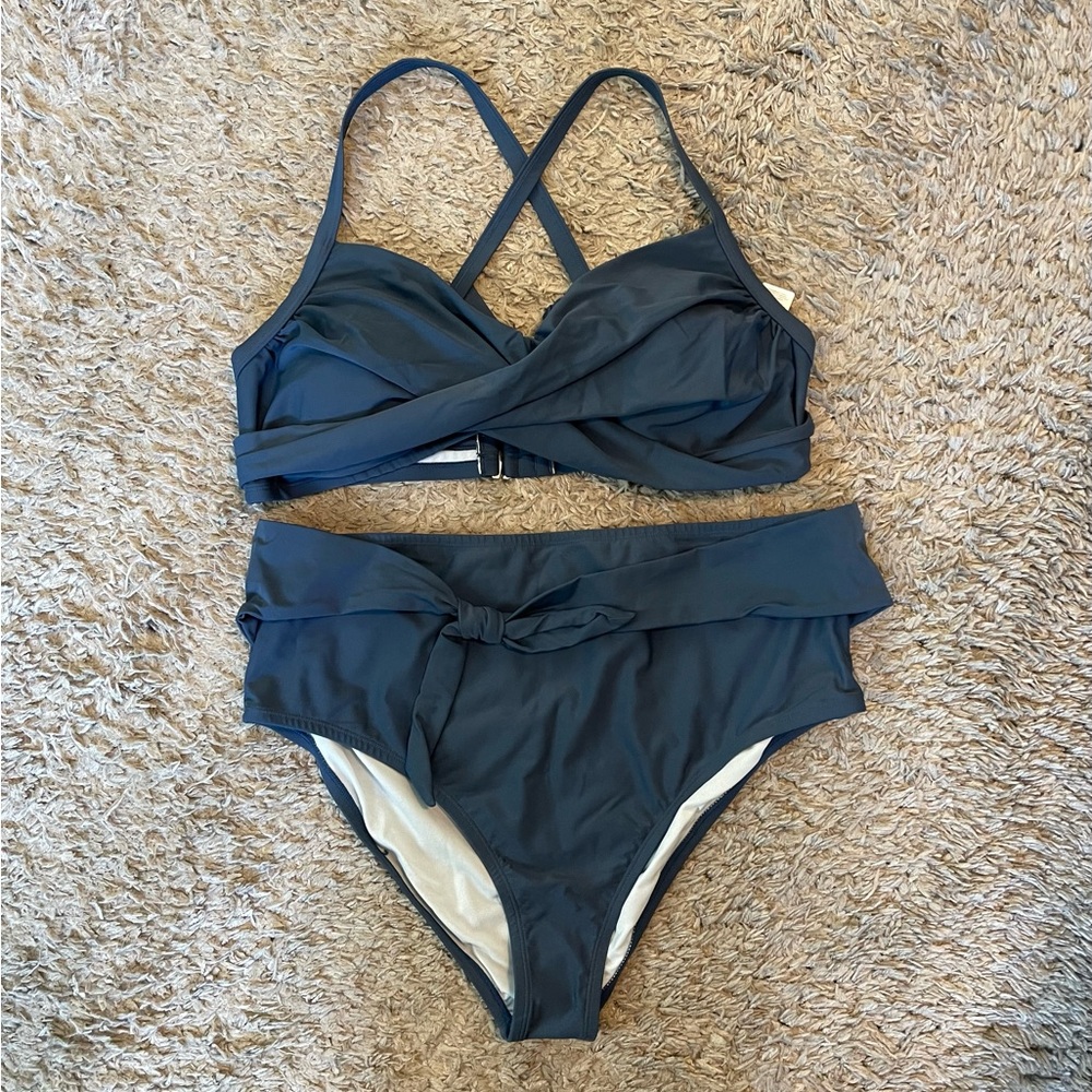 Cupshe Wrap Bralette & Knotted Sash High Waist Plus Size Bikini Set 2X